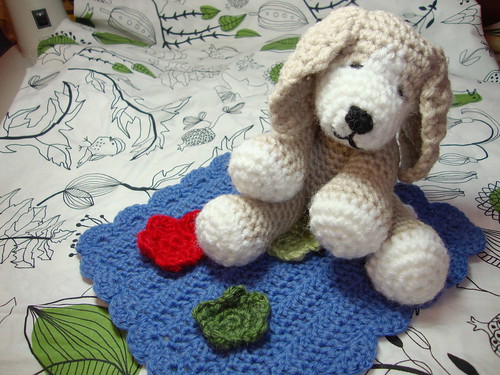 A small crocheted puppy