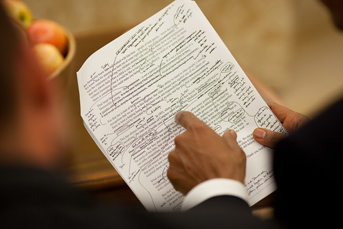 Obama editing healthcare speech, Sep 9, 2009