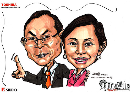 Caricature of Watanabe & wife