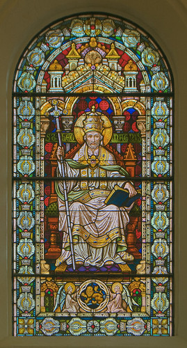 Saint Meinrad Archabbey, in Saint Meinrad, Indiana, USA - stained glass window of Saint Pope Leo the Great