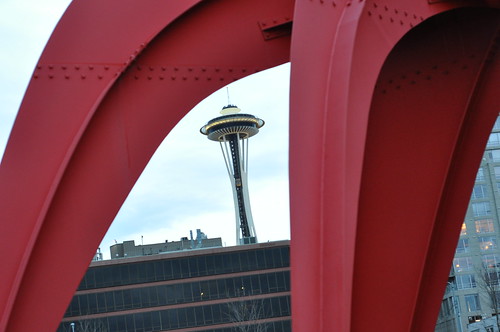 photo of Seattle Space needle and Eagle Sculpture by Alexander Calder