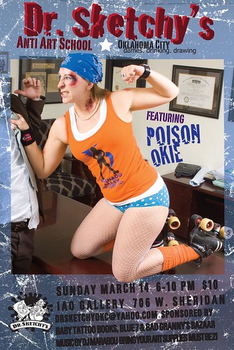 Flyer for Dr. Sketchy's OKC, March 2010, feat. Poison Okie