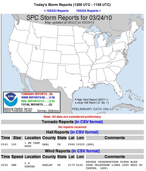 Severe Reports Wed 24 Mar 10