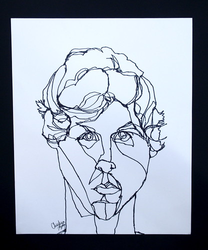 Continuous Line Self Portrait. contour line drawing with marker