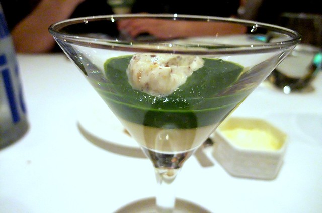 Amouse Bouche: Caviar Sabayon with Watercress Puree