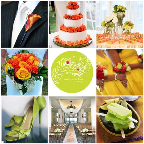 Coral, Chartreuse and Lemon Yellow wedding color palette