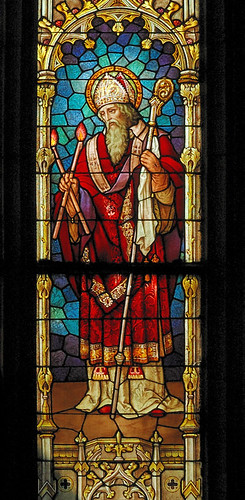 Saint Francis de Sales Oratory, in Saint Louis, Missouri, USA - stained glass window of Saint Blaise, from the Emil Frei Company