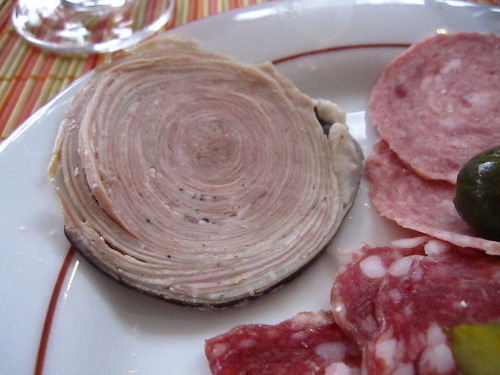Slice of local andouillette sausage