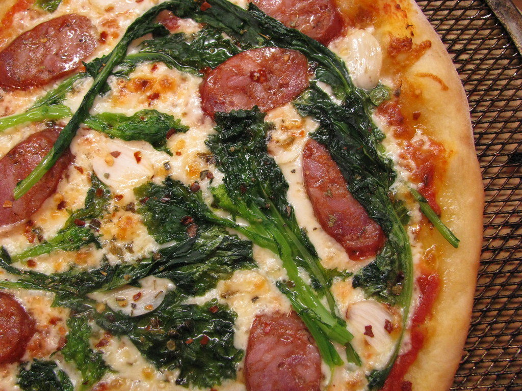 pizza: rapini & andouille sausage