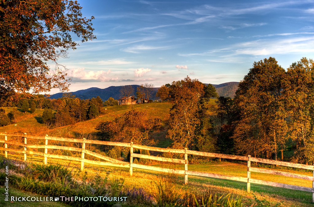 HDR image of fence and fields at sunset, in Fincastle VA