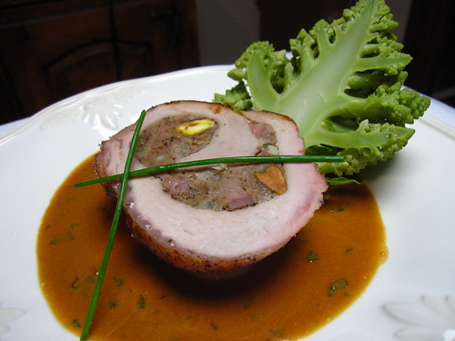 Roasted Pork Roulade with Sausage, Pistachios and Chestnuts