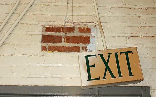 Exit sign, looking for an exit