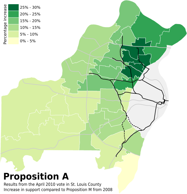 Increase in support for Prop A