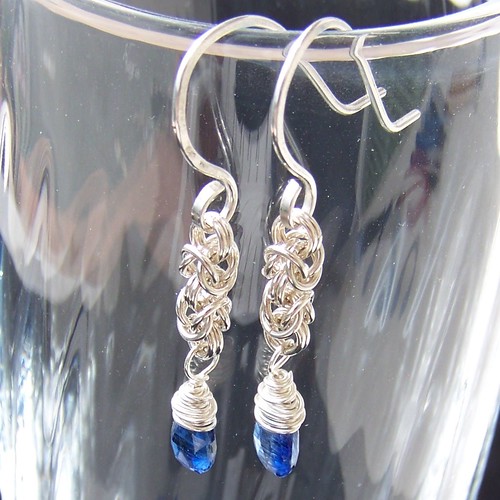 sterling silver byzantine and kyanite earrings