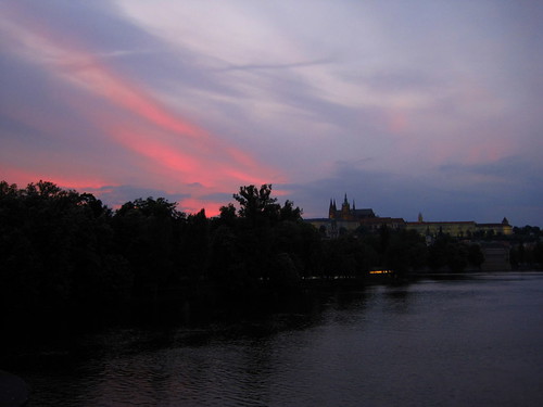 Beautiful Sunset in Prague, Prague Castle in the distance