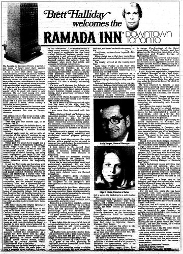 Vintage Ad #979: Brett Halliday welcomes the Ramada Inn Downtown Toronto