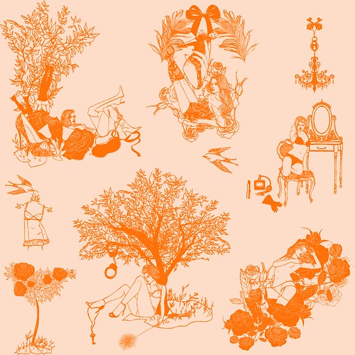 naughty toile for spoonflower fabric of the week