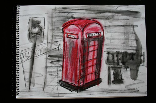 "Phone Booth in Recolete" - Mixed Media on Paper - 11"x14"