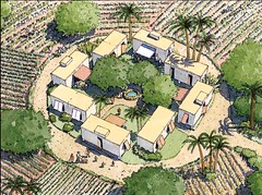 Haitian cabins depicted in a rural setting (by: DPZ)