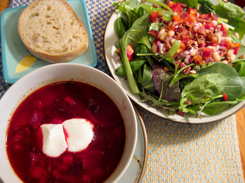 Russian Vegetable Soup with Bean Bacon Salad