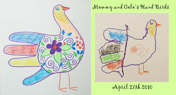 Cole and Mommy - hand art birds