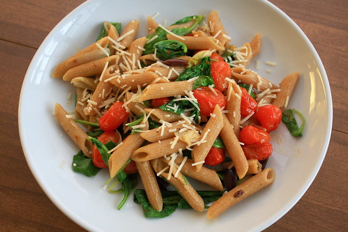 Pasta with Roasted Vegetables and Arugala