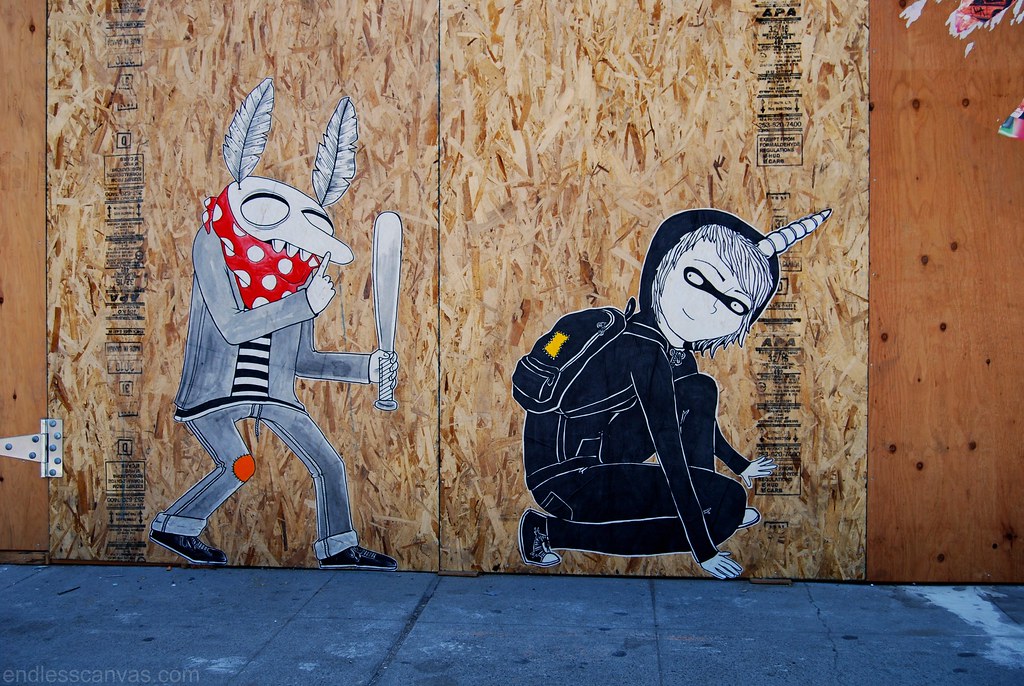 OddFellow and Narwall Wheatpaste Graffiti San Francisco, cA. 