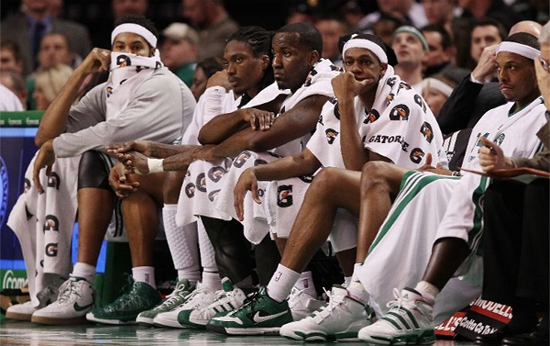 sad Celtics bench stock photo