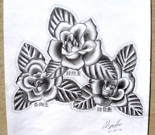 Flower Tattoo 9"X12" inch on drawing 