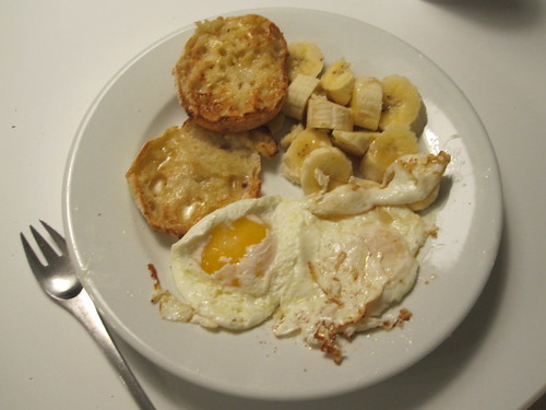 eggs, banana, English muffin