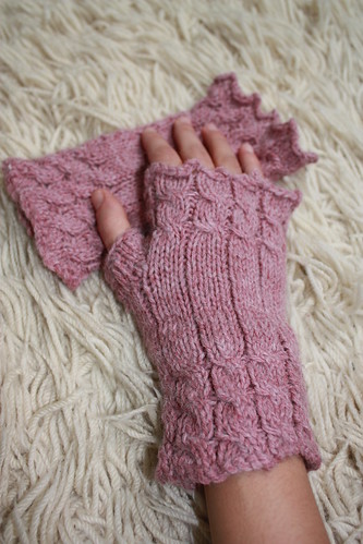 Pink Fetching Fingerless Mitts