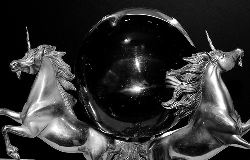 Unicorns and Crystal Ball In Black and White