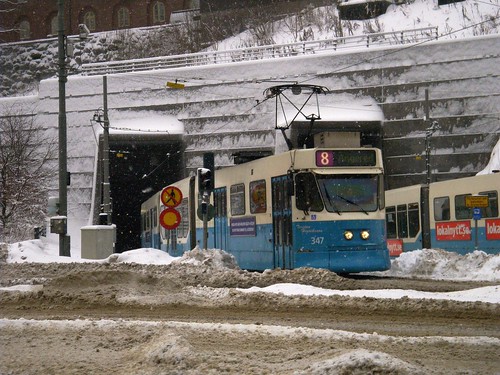 Göteborg tram coming out of subway