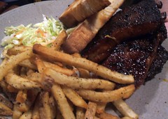 Ribs, fries, and slaw