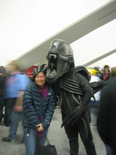 alien and random woman