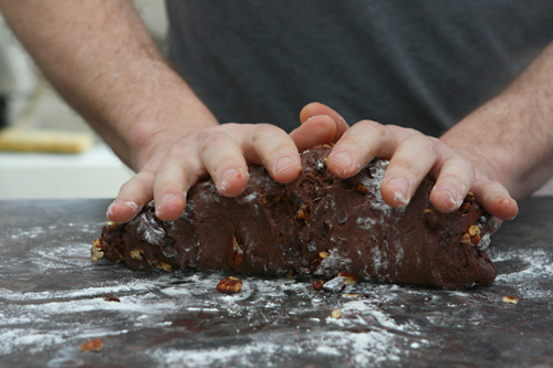 shaping chocolate bread