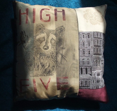 raccoon high five pillow