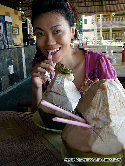 Freshly cut coconuts
