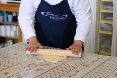 Helen shows us how to roll croissant dough