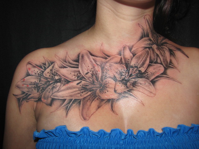 lillies tattoo on chest very hot