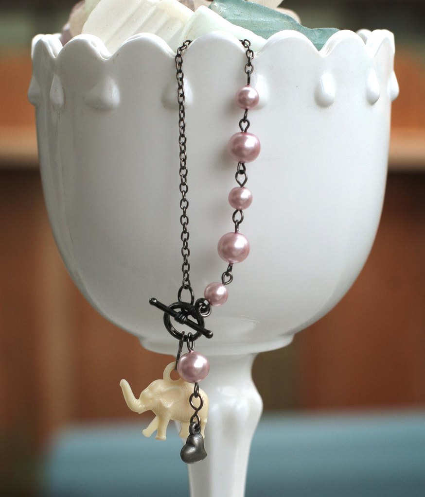 Little pink elephant charm bracelet