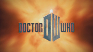 The title card for the current serial of Doctor Who. It says DOCTOR WHO with a red flame-like background