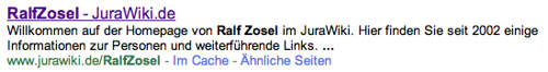 Google-Eintrag Suche nach "Ralf Zosel"