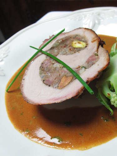 Roasted Pork Roulade with Sausage, Pistachios and Chestuts