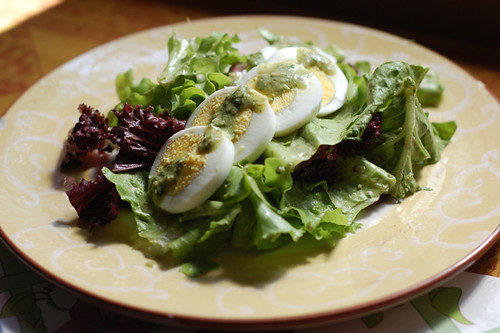 Salad with basil pesto vinaigrette
