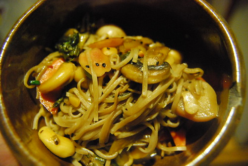 Leftover sweet and spicy cashew stir fry with soba noodles