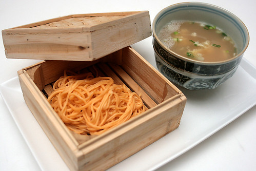 Freshly handmade noodles with egg soup