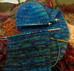 The foot is on two stitch holders at this point. I joined the first half of the foot straight off of that.