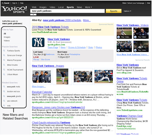 Yahoo! Sports search results page