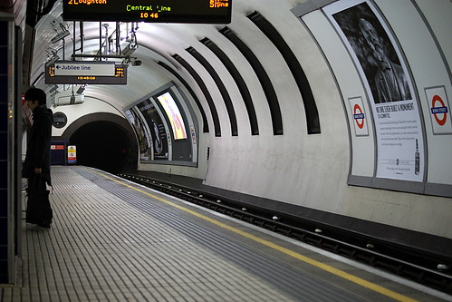 Lone traveller on a deserted london tube
